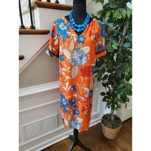 Danillo Boutique Orange Polyester V-Neck Short Sleeve Knee Length Dress 18W